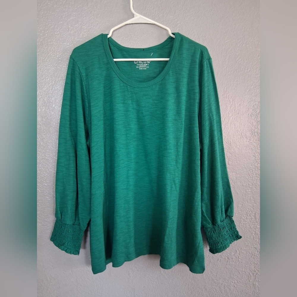 Chico's NWT Cotton Slub 3/4 Sleeve Basic Knit Jade Garden 4/XXL